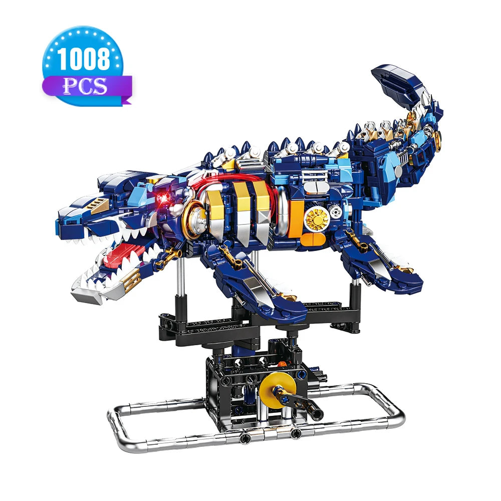 Mechanical Shark Building Set, Shark Sea Life Building Blocks Set with Display Stand and Lights, Block Gift for Kids and Adults