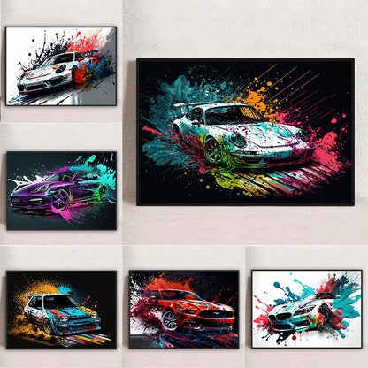 Colorful Vehicles Poster Canvas Art Pop Graffiti Lurxry Cars Print Murals Modern Wall Art Hanging Pictures Home Decor Unframed