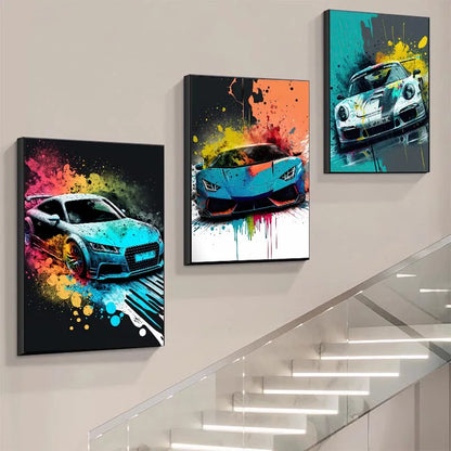 Colorful Vehicles Poster Canvas Art Pop Graffiti Lurxry Cars Print Murals Modern Wall Art Hanging Pictures Home Decor Unframed