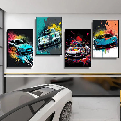 Colorful Vehicles Poster Canvas Art Pop Graffiti Lurxry Cars Print Murals Modern Wall Art Hanging Pictures Home Decor Unframed