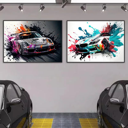 Colorful Vehicles Poster Canvas Art Pop Graffiti Lurxry Cars Print Murals Modern Wall Art Hanging Pictures Home Decor Unframed